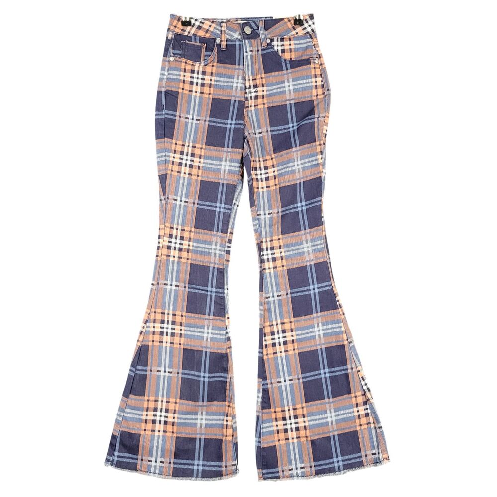 NWT MADDEN GIRL Plaid Carly Super High Rise Flare Pants Clueless Preppy SIZE 25